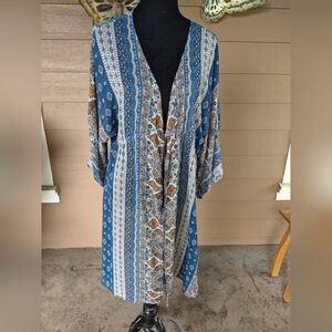 Bohemian Blue and Brown Kimono Cardigan
